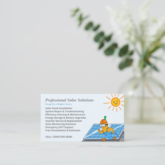 Solar Panel Clean Maintenance Installation Cartoon 名刺 (スタンド正面)