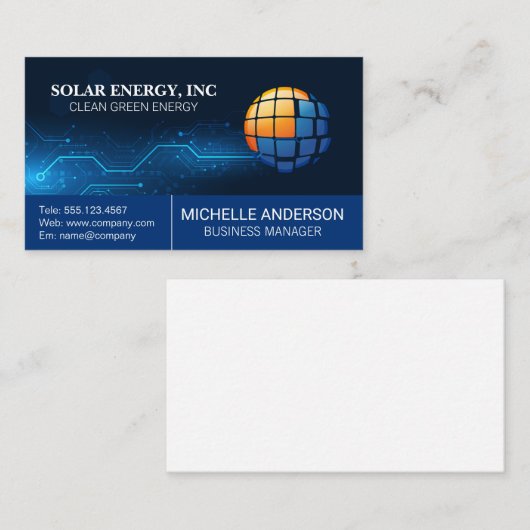 Solar Panel Modern Logo | Tech Background 名刺 (正面/裏面)