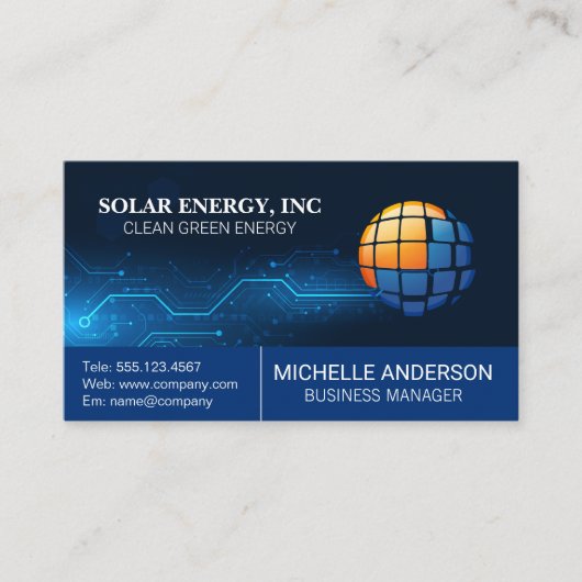 Solar Panel Modern Logo | Tech Background 名刺 (正面)