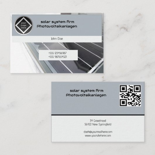 Solar Photovoltaik Anlage Technik Elektrik Verkauf 名刺 (正面/裏面)