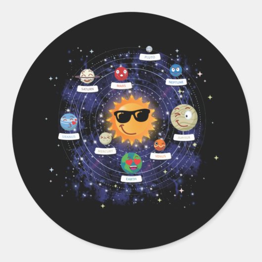 Solar Planets Astronomy Space Emoji Face ラウンドシール (正面)