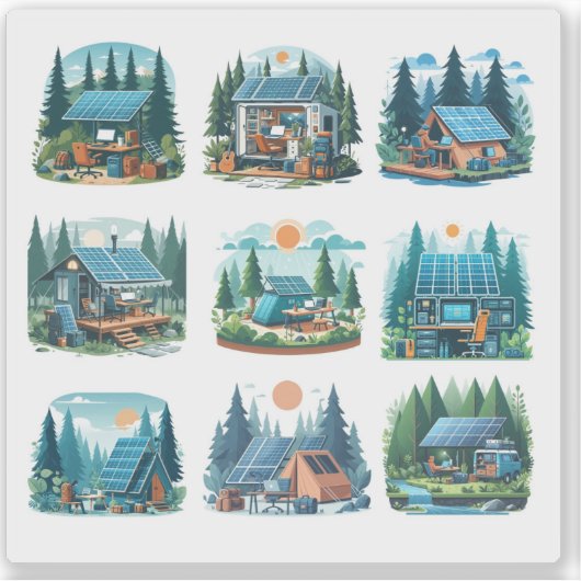 Solar-Powered Portable Office Setup in Forest – Di シール (正面)