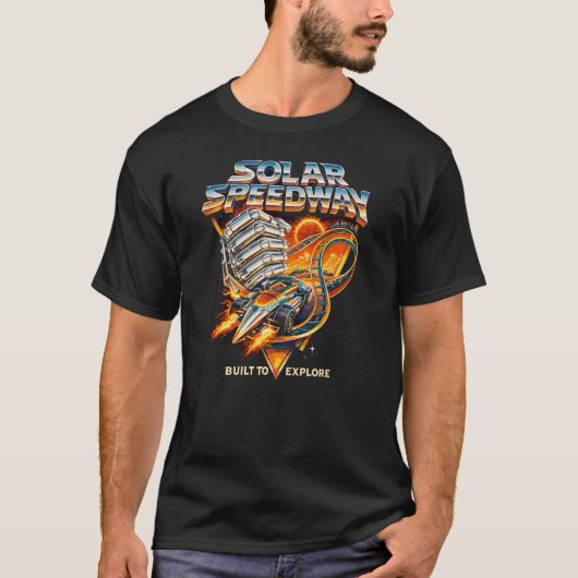 Solar Speedway – Retro Space Racing Adventure Desi Tシャツ (正面)
