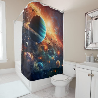 Solar System Art Shower Curtain シャワーカーテン
