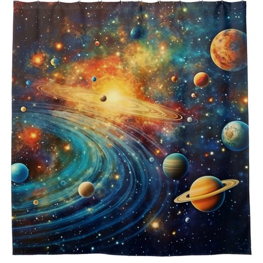 Solar System Art Shower Curtain シャワーカーテン (正面)
