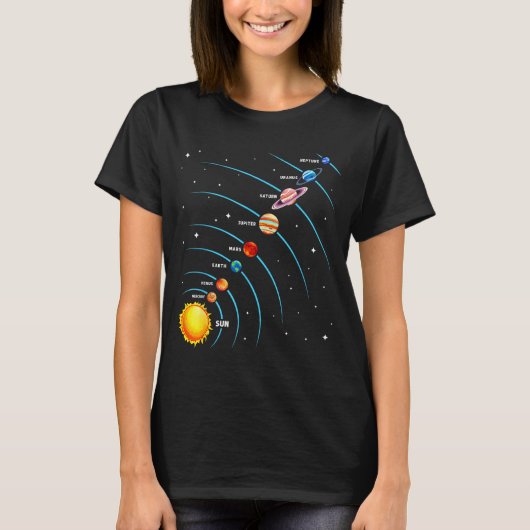 Solar System Colorful Space Planets Educational Ki Tシャツ (正面)