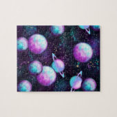 Solar System Glow | Cosmic Blue Purple Pink Planet ジグソーパズル (横)