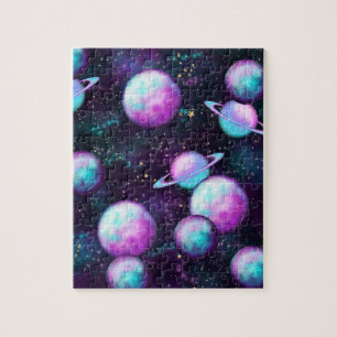 Solar System Glow Cosmic Blue Purple Pink Planet ジグソーパズル