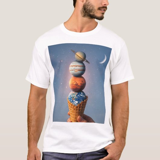 Solar System Ice Cream Cone - Surreal Cosmic Art Tシャツ (正面)