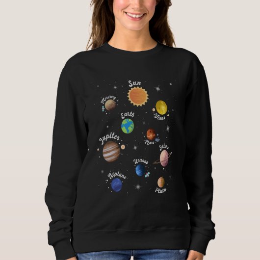 Solar System Kids Planets Outer Space Knowledge Sc スウェットシャツ (正面)