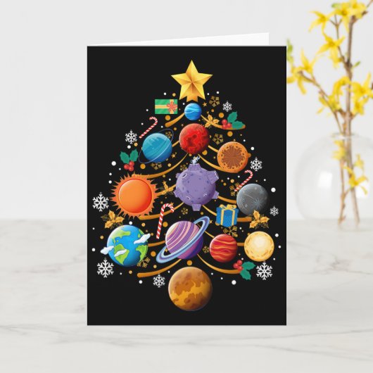 Solar System Planets Christmas Tree Astronomy Xmas カード (黄色い花)