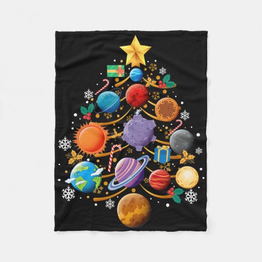 Solar System Planets Christmas Tree Astronomy Xmas フリースブランケット (正面)