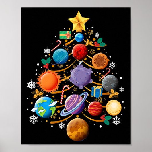 Solar System Planets Christmas Tree Astronomy Xmas ポスター (正面)