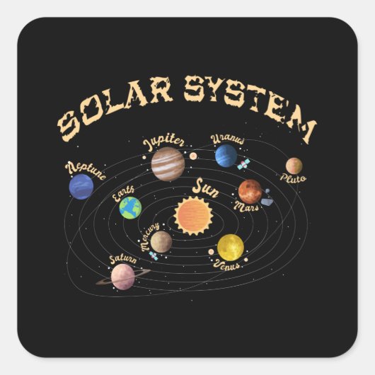 Solar System Planets Kids Knowledge Outer Space スクエアシール (正面)