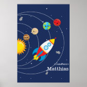 Solar System Planets Rocketship Space Astronaut ポスター (正面)