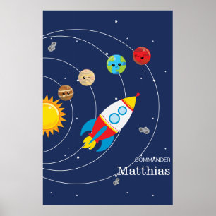 Solar System Planets Rocketship Space Astronaut ポスター