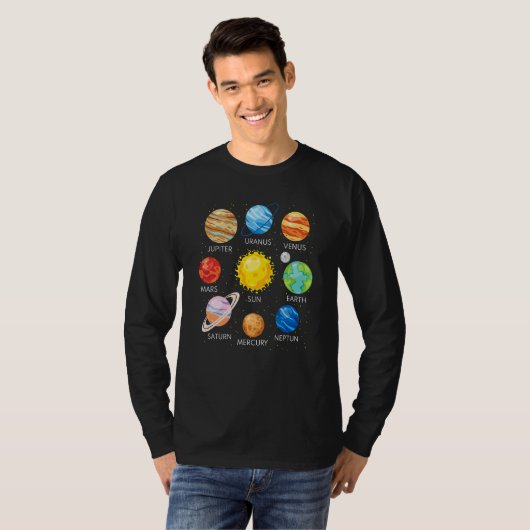 Solar System Planets Science Space Galaxy Universe Tシャツ (正面フル)