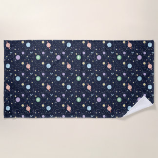 Solar System Planets Seamless Pattern ビーチタオル