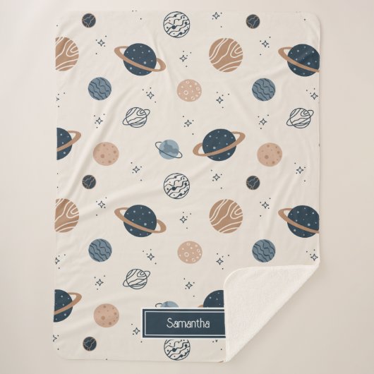 Solar System Planets Sketch Pattern シェルパブランケット (正面)