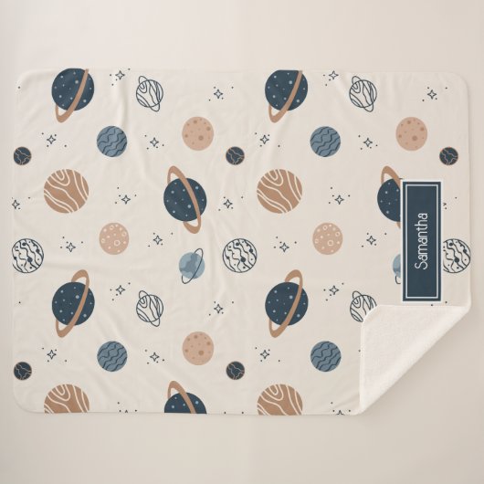 Solar System Planets Sketch Pattern シェルパブランケット (正面(横))