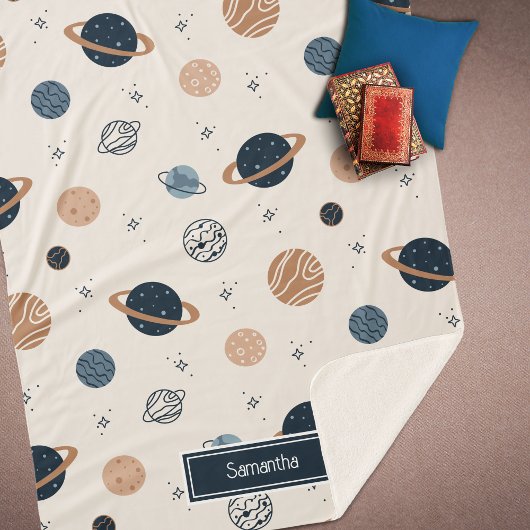 Solar System Planets Sketch Pattern シェルパブランケット