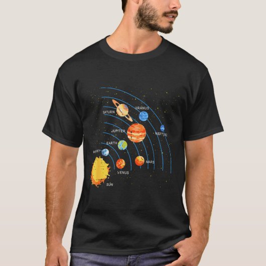 Solar System Sun Planets Orbit Space Galaxy Men Wo Tシャツ (正面)