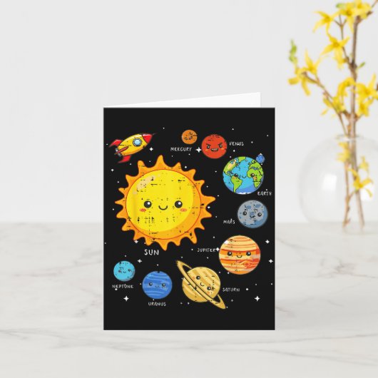 Solar System Sun Planets Rocket Space Galaxy Kids  カード (黄色い花)