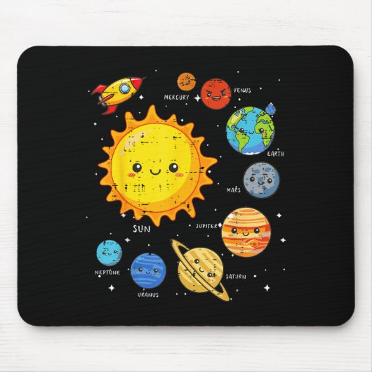 Solar System Sun Planets Rocket Space Galaxy Kids  マウスパッド (正面)