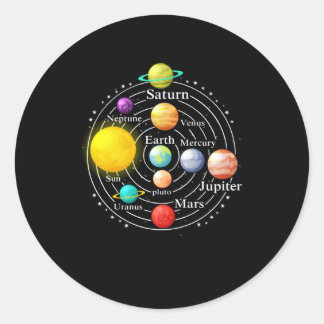  Solar system with planets sun, saturn, earth in ラウンドシール