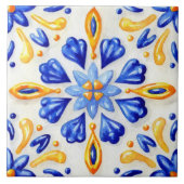 Solara Bloom Hand-Painted Sapphire and Amber タイル (正面)