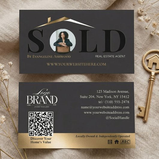 Sold Luxury Home Real Estate Agent Black Gold QR 名刺