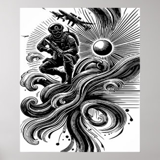 Soldat et Vagues Art Solaire ポスター