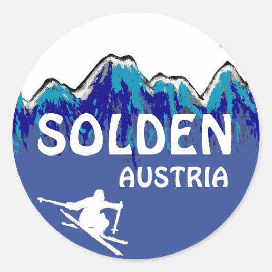 Solden Austriaの青い白いスキーロゴシール ラウンドシール (正面)