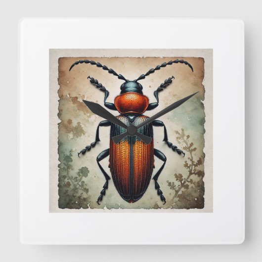 Soldier Beetle 060924IREF211 - Watercolor スクエア壁時計 (正面)