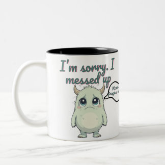 Solemn Sorry – Minimalist Cute Monster Apology Mug ツートーンマグカップ