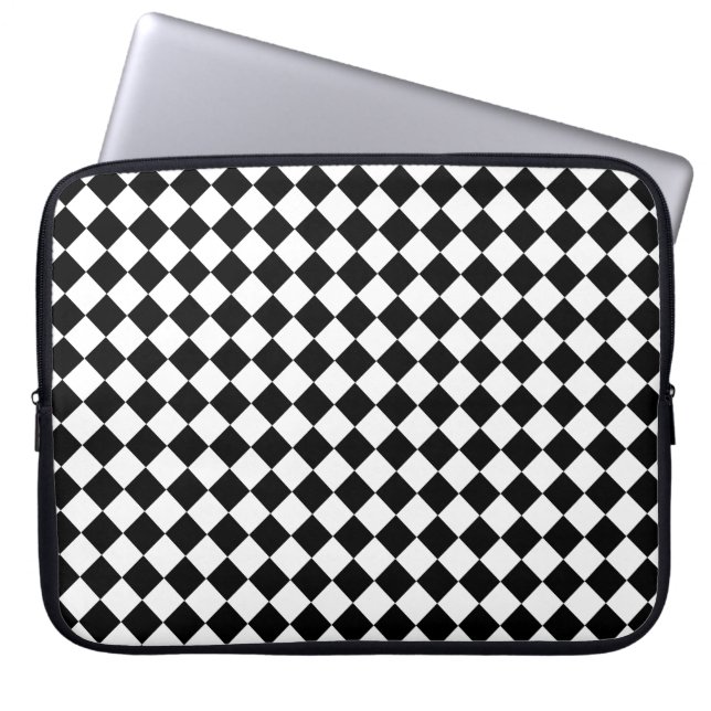 Solid Black and White Chevron Pattern ラップトップスリーブ (正面)