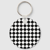 Solid Black and White Chevron Pattern Round キーホルダー (裏面)