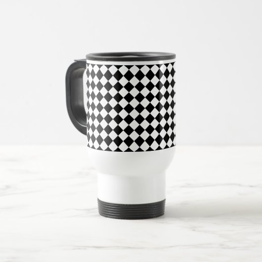 Solid Black and White Chevron Pattern Travel トラベルマグ (正面左)