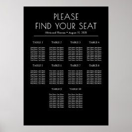 Solid Black and White Modern Wedding Seating Chart ポスター