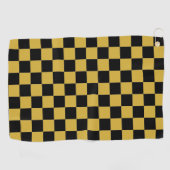 Solid Black with Metallic Gold Square Pattern ゴルフタオル (横)