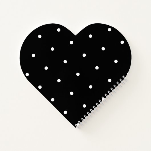 Solid Black with White Dot Style Heart Shaped ノートブック (裏面)
