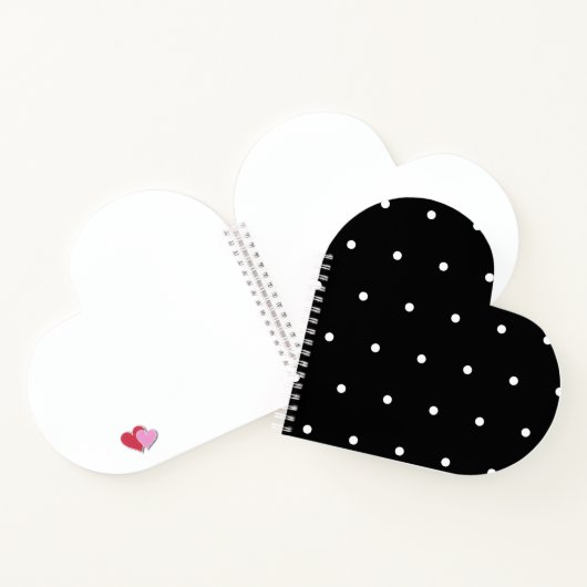 Solid Black with White Dot Style Heart Shaped ノートブック (内部)