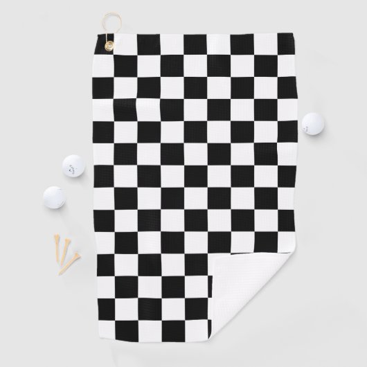 Solid Black with White Square Pattern ゴルフタオル (インサイチュ)