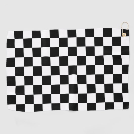 Solid Black with White Square Pattern ゴルフタオル (横)