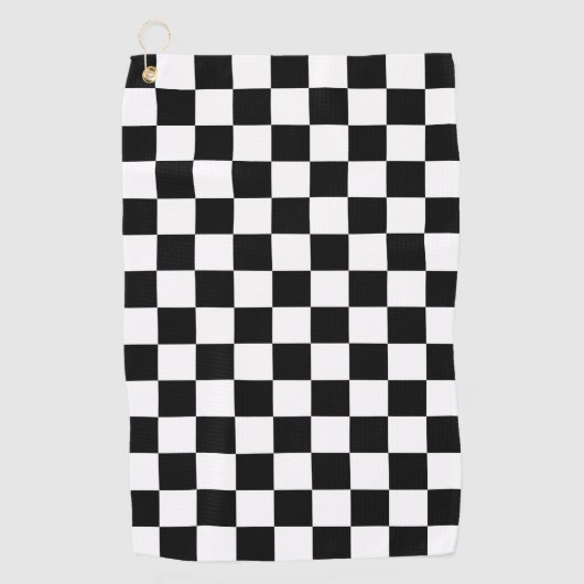 Solid Black with White Square Pattern ゴルフタオル (正面)