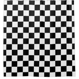 Solid Black with White Square Pattern シャワーカーテン
