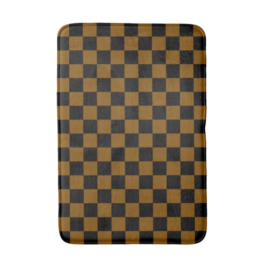 Solid Brown with Black Square Pattern バスマット (正面縦)