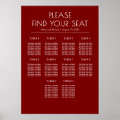 Solid Burgundy Red Modern Wedding Seating Chart ポスター (正面)