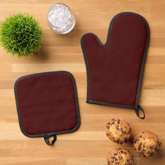 Solid Burnt Maroon Oven Mitt & Pot Holder Set 鍋つかみ&鍋敷きセット (トップダウン)