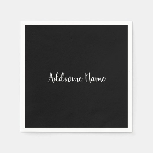 Solid Color Modern Basic Black Monogrammed Napkins スタンダードカクテルナプキン (正面)
